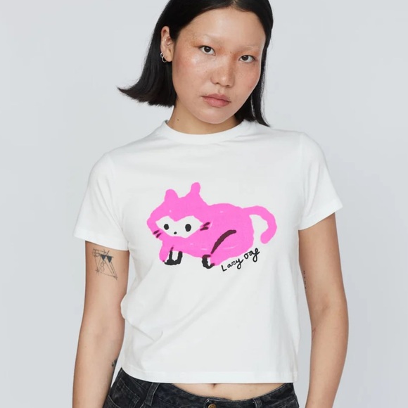 NWT Lazy Oaf Pink Kitty Fitted Tee - Picture 4 of 6